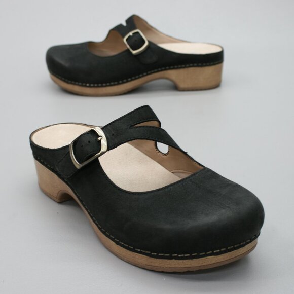 Dansko 40 Ladies 9.5-10 Britney Black Burnished Shoes Clogs Sandals Mules Slides - Picture 1 of 12